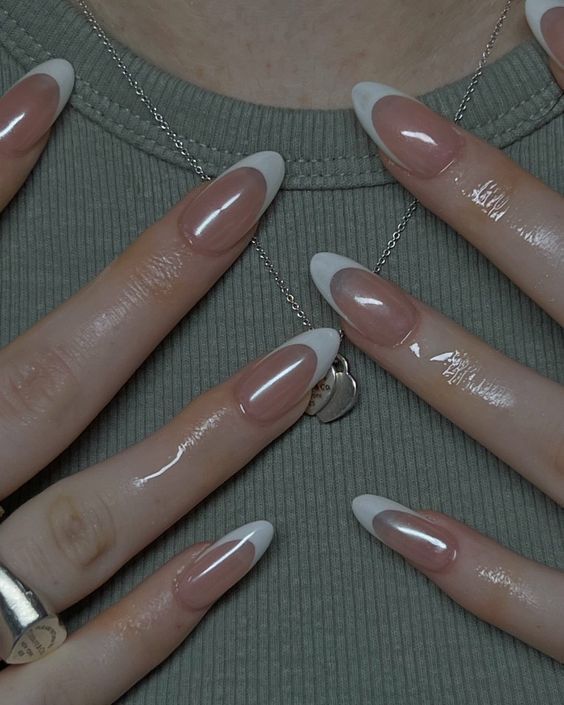 24 Pcs Handmade Almond French Nails