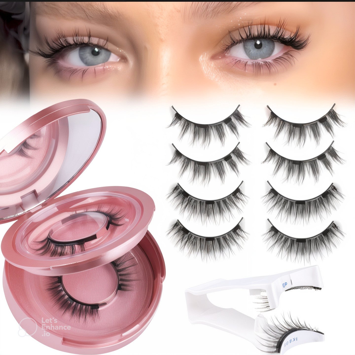 2 Pairs of 3d Natural Magnetic Silk Lashes with Mirror and Applicator