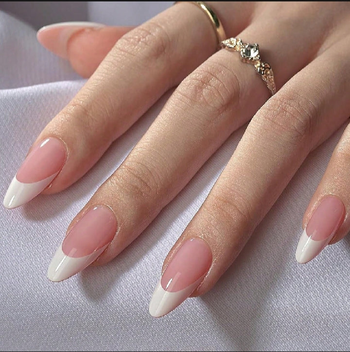 24 Pcs Handmade Almond French Nails