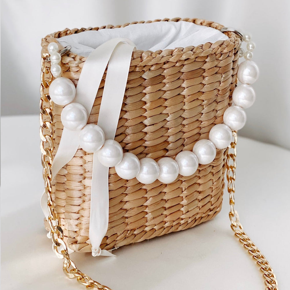 Elegant Water Hyacinth Straw Bags and One Small Pearl Beaded handle