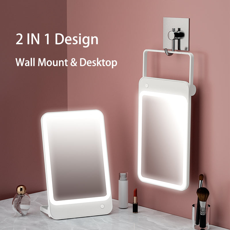 2 In 1 Table Desktop Portable Vanity Cosmetic Makeup Mirror With Led Light