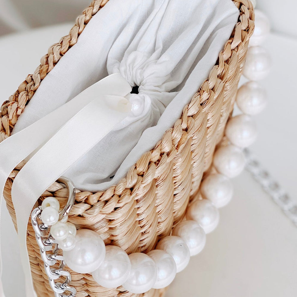 Elegant Water Hyacinth Straw Bags and One Small Pearl Beaded handle