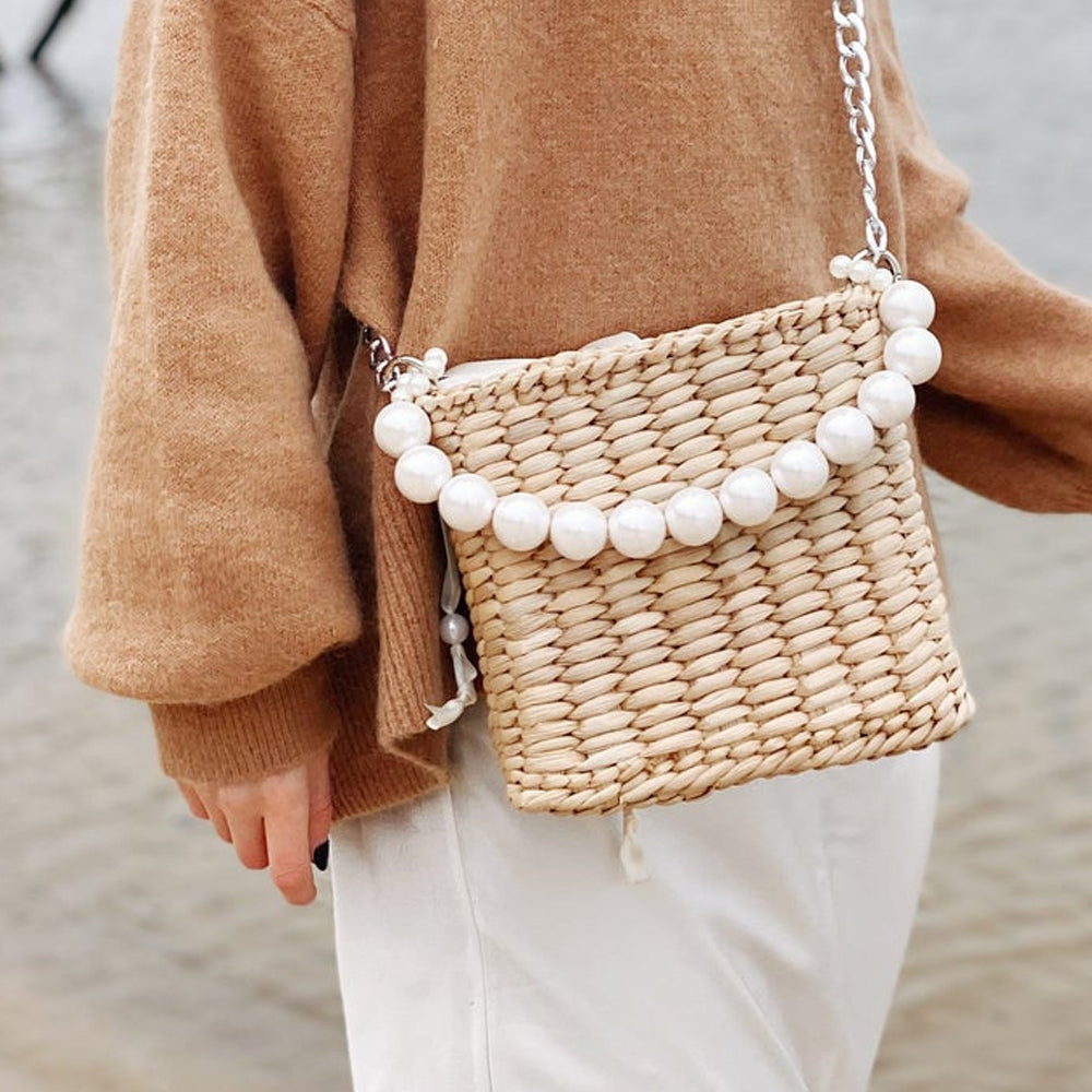 Elegant Water Hyacinth Straw Bags and One Small Pearl Beaded handle