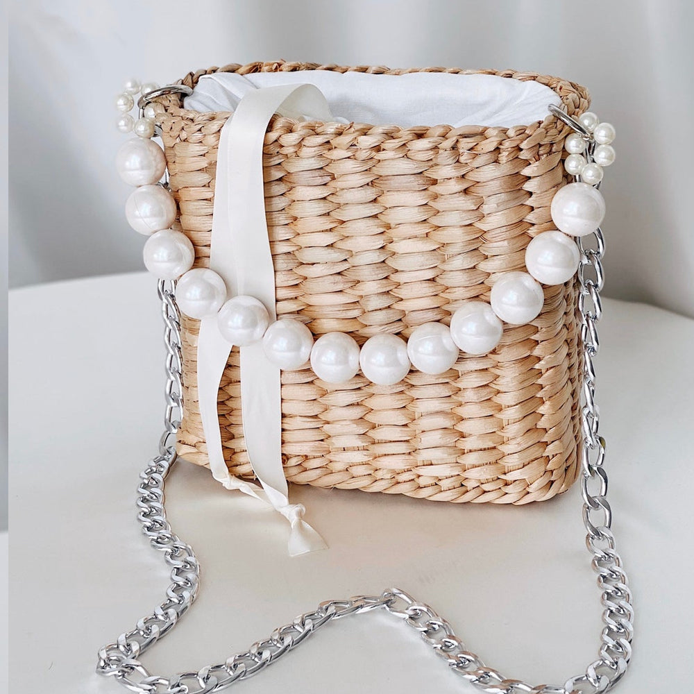 Elegant Water Hyacinth Straw Bags and One Small Pearl Beaded handle