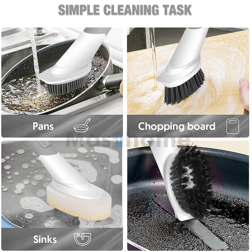 Kitchen Cleaning Multifunctional Durable Plastic 4 Heads Soap Dispensing Dish Brush